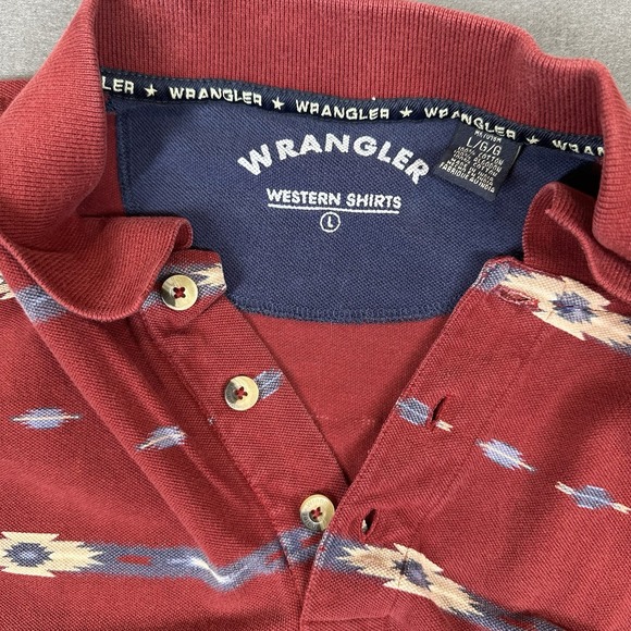 Wrangler Men's Short Sleeve Red Pocket Polo Aztec Western Shirt Size Large - Picture 7 of 11